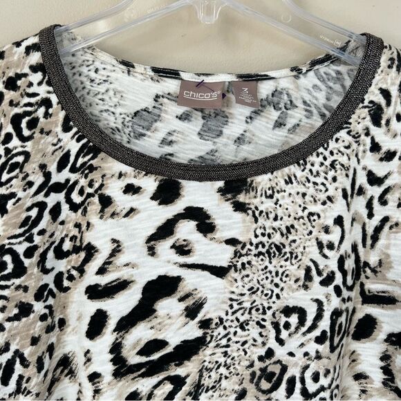 Chico’s Leopard Embellished Round Neckline 100% Cotton Tunic Top XL - Picture 2 of 15